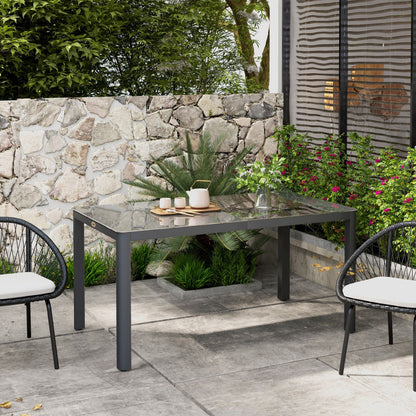 Outsunny 150cm x 88cm Aluminium Table, with Glass Tabletop - Grey 