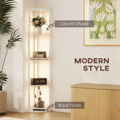 HOMCOM Corner Floor Lamp for Living Room Bedroom with Dimmable Warm White LED Light, Modern Tall Standing Lamp, Oak 