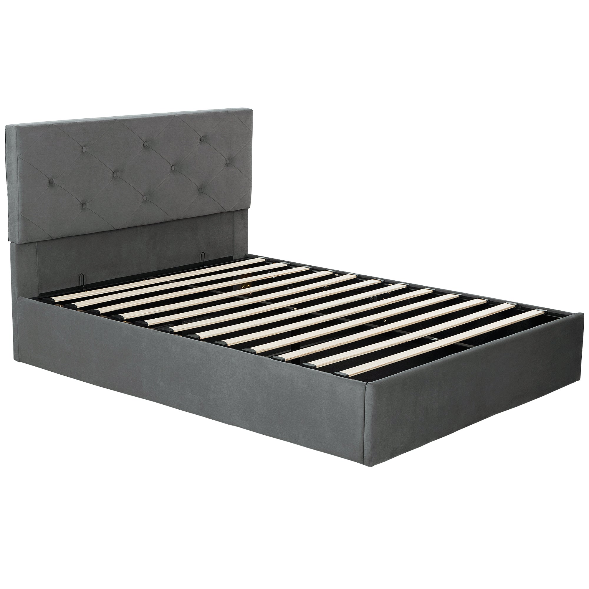 HOMCOM King Size Bed Frame Gas Side Lift Under Bed Storage Upholstered Platform Bed Tufted Headboard for 150 x 200 cm Mattress 
