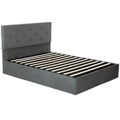 HOMCOM King Size Bed Frame Gas Side Lift Under Bed Storage Upholstered Platform Bed Tufted Headboard for 150 x 200 cm Mattress 