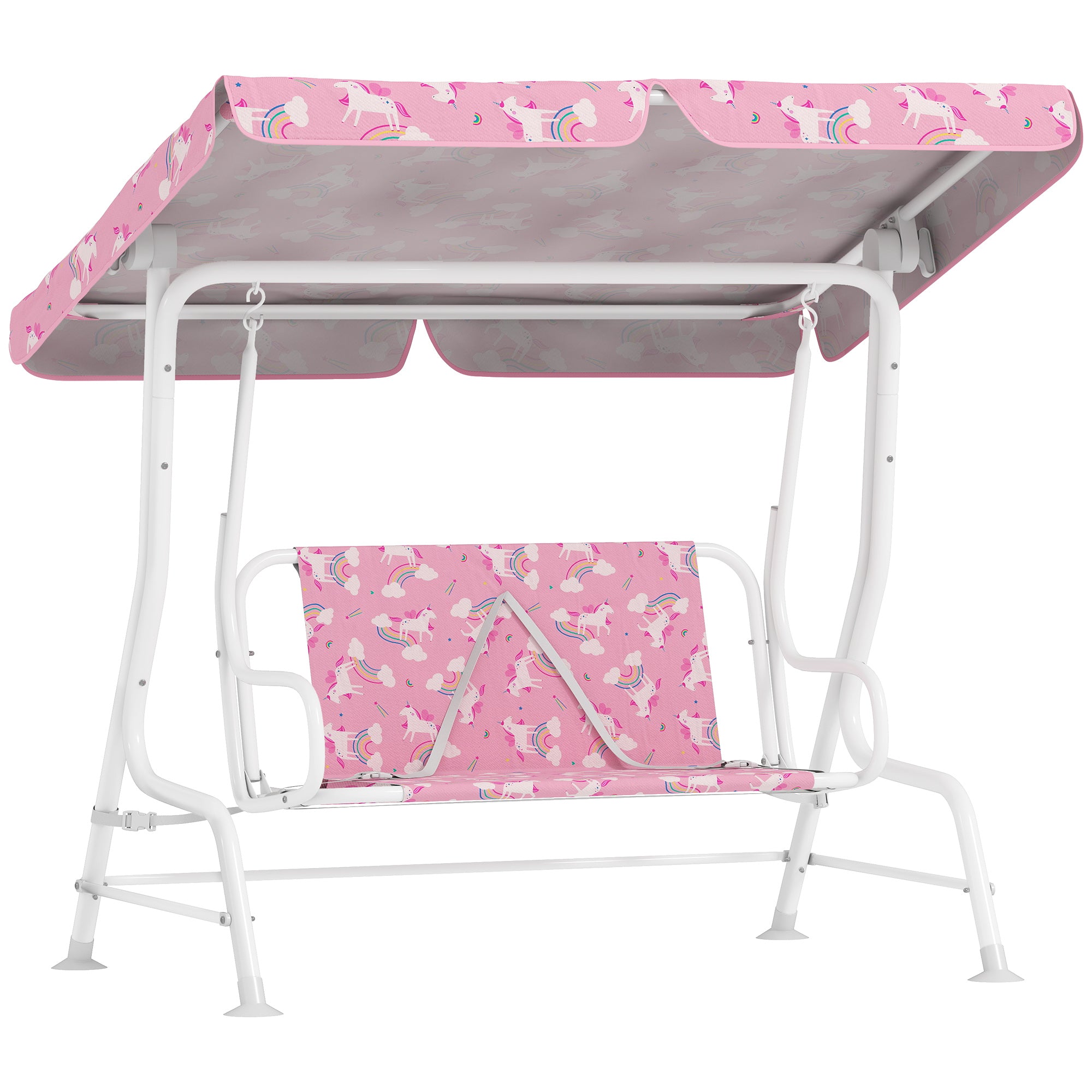 AIYAPLAY Kids Porch Swing, 2-Seater Patio Swing Bench Hammock with Seat Belts, Adjustable Canopy for Garden, Pink 