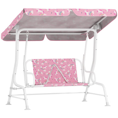 AIYAPLAY Kids Porch Swing, 2-Seater Patio Swing Bench Hammock with Seat Belts, Adjustable Canopy for Garden, Pink 