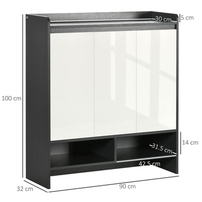 HOMCOM High Gloss Shoe Cabinet with White Doors and Open Shelves, Hallway Shoe Cupboard Storage Organizer for 19 Pairs of Shoes, Grey 