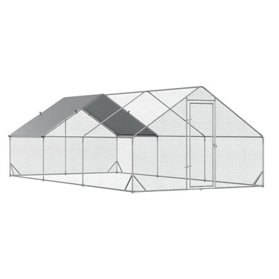 PawHut Galvanised Walk In Chicken Run w/ Cover 6 x 3 x 2m Silver 