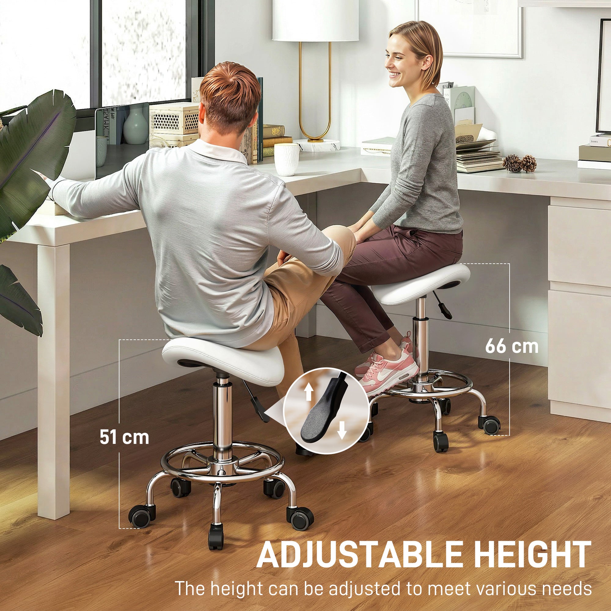 HOMCOM Salon Saddle Stool, Rolling Saddle Chair for Massage, Spa, Clinic, Beauty, Hairdressing and Tattoo, White 