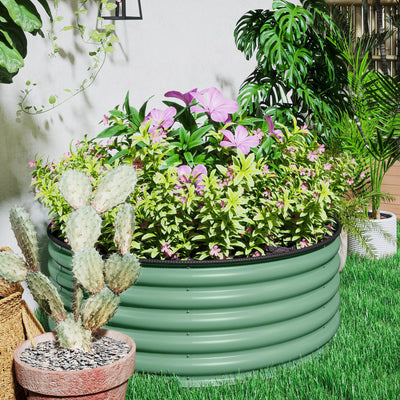 Outsunny Galvanised Raised Garden Bed with Safety Edging, Outdoor Raised Planter Box with Gloves, 120 x 120 x 43cm, Light Green 