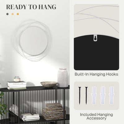 HOMCOM Abstract Metal Wire Wall Mirror, with Accessories - Silver 