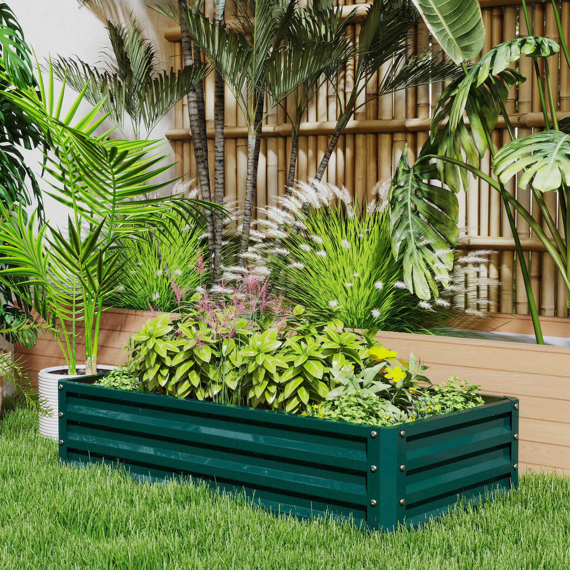 Outsunny Set of 2 Raised Beds for Garden, Galvanised Outdoor Planters for Herbs Vegetables, Use for Patio Balcony, Green 