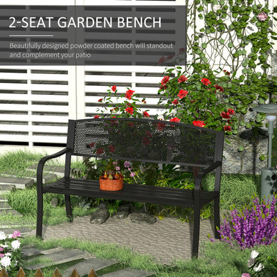 Outsunny Garden Bench Furniture Patio Park 2 Person Chair Seat Steel Black 120cm Outdoor 