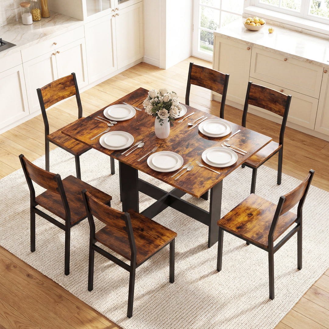 HOMCOM Folding Dining Table, Space-Saving Drop Leaf Kitchen Table for 4-6 People Rustic Brown 