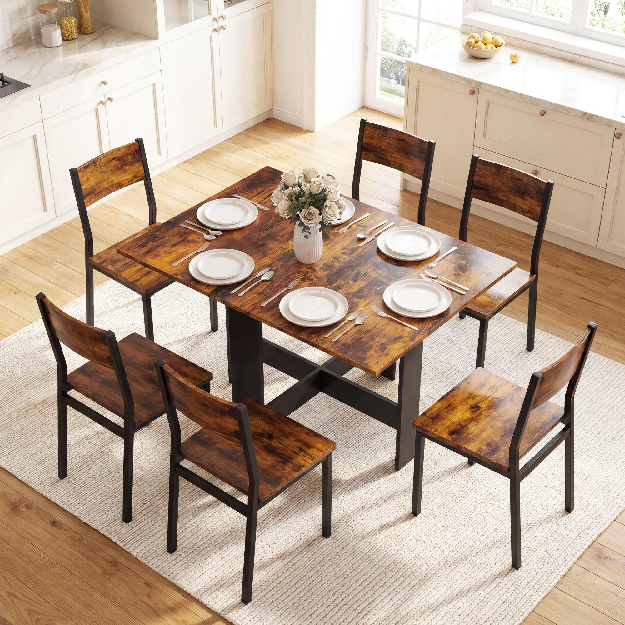HOMCOM Folding Dining Table, Space-Saving Drop Leaf Kitchen Table for 4-6 People Rustic Brown 