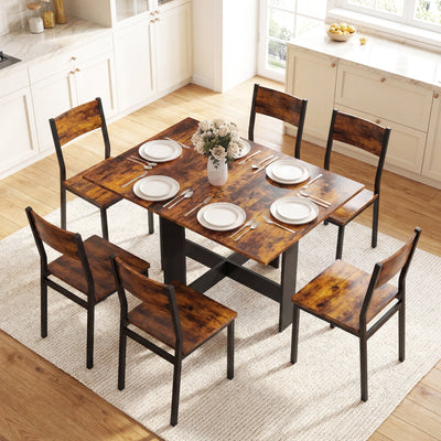 HOMCOM Folding Dining Table, Space-Saving Drop Leaf Kitchen Table for 4-6 People Rustic Brown 