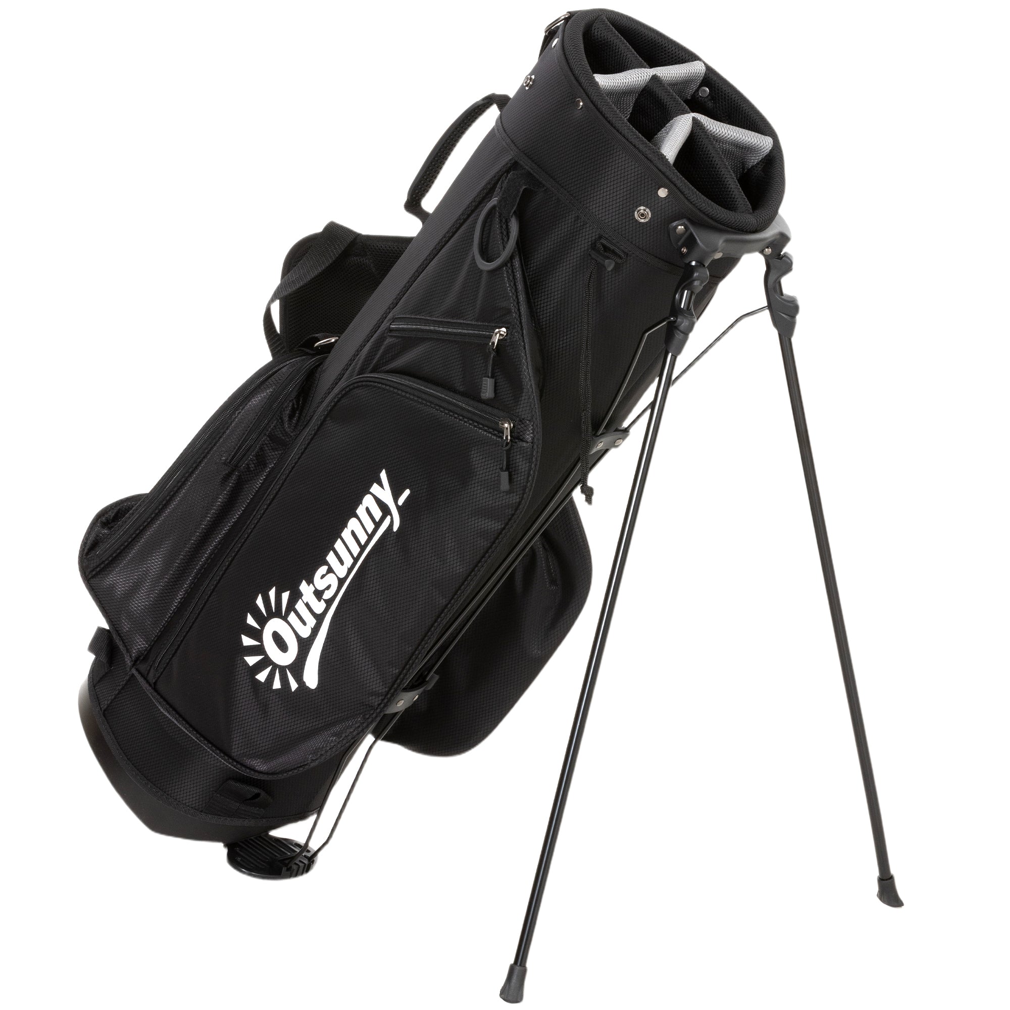 Outsunny Golf Stand Bag 6 Way Full-Length Dividers, Waterproof Golf Bag with 5 Pockets, Grey 
