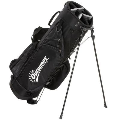 Outsunny Golf Stand Bag 6 Way Full-Length Dividers, Waterproof Golf Bag with 5 Pockets, Grey 