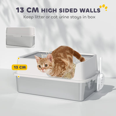 PawHut Stainless Steel Litter Box with Detachable Rim, Scoop, Easy Cleaning, Odour-Resistant, 60 x 40 x 28 cm 