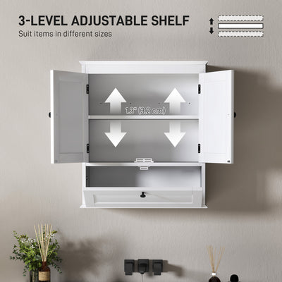HOMCOM Bathroom Wall Cabinet with Adjustable Shelf and Recessed Doors, White 