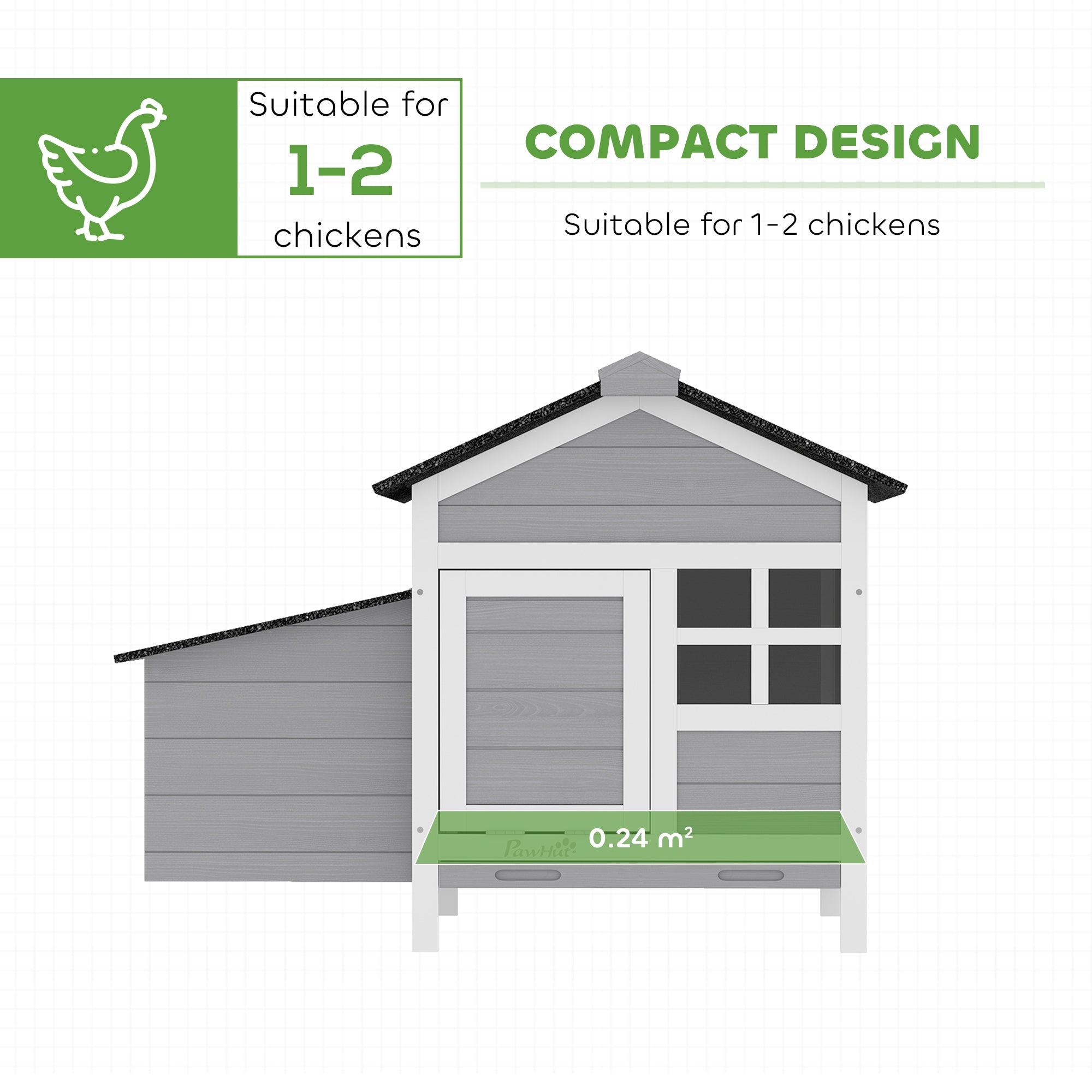 PawHut Wooden Chicken Coop with Pull-Out Tray Nesting Box for 1-2 Chickens 