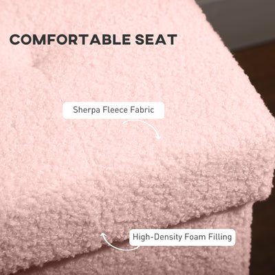 HOMCOM Foldable Sherpa Fleece Storage Ottoman - Pink 