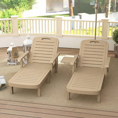 Outsunny Set of 2 Reclining Sun Loungers, 5 Positions Adjustable Outdoor Chaise Lounge Chair with Armrests, Khaki 