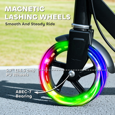 AIYAPLAY Scooter for Kids Ages 3-8 with Adjustable Handle, 2 Light up Wheels, Handbrake & Rear Brake for Girls and Boys, Black 