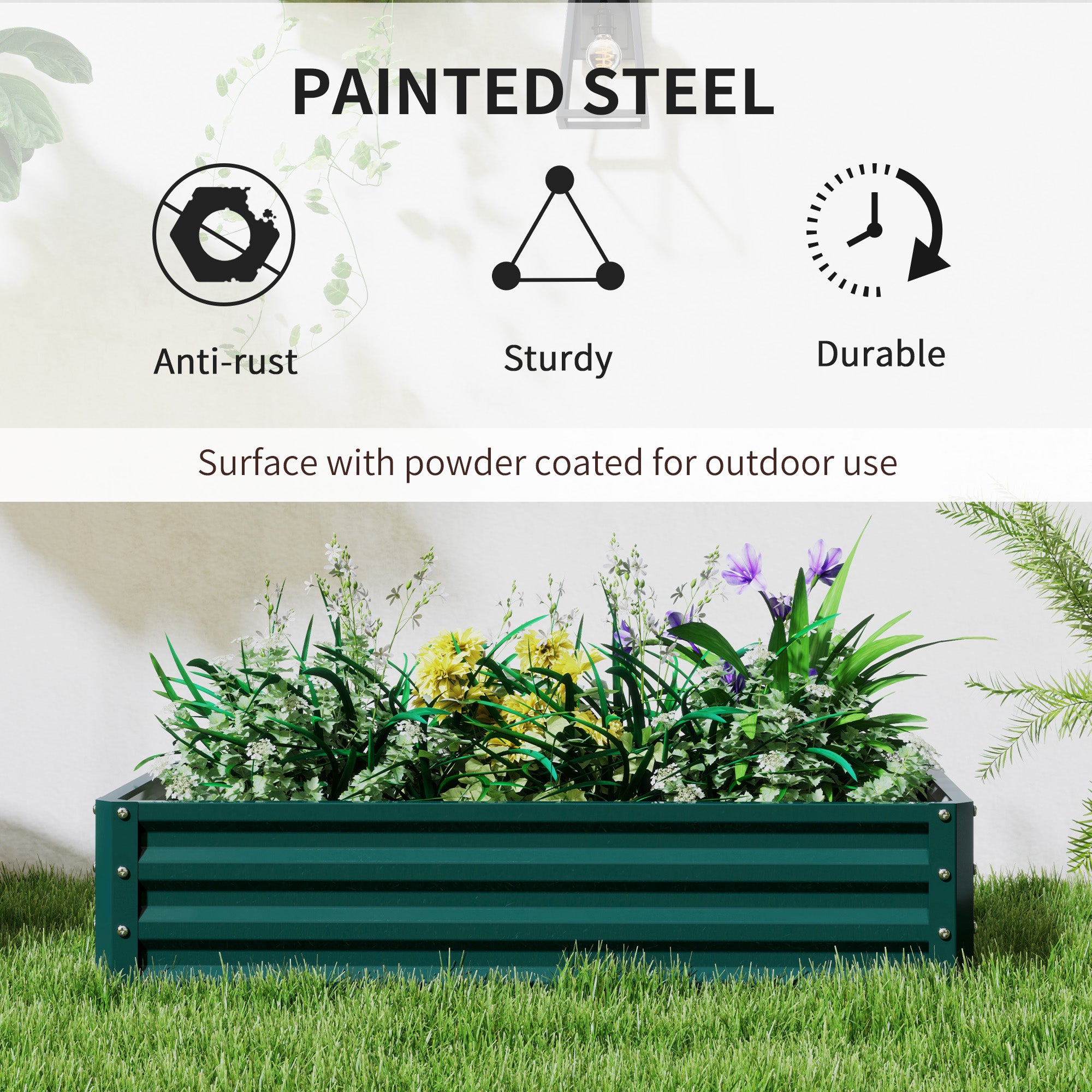 Outsunny Set of 2 Raised Beds for Garden, Galvanised Outdoor Planters for Herbs Vegetables, Use for Patio Balcony, Green 