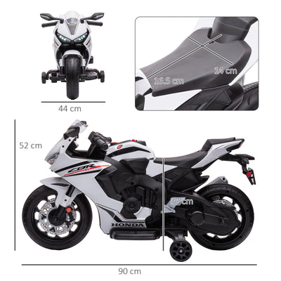HOMCOM 6V Honda Licensed Kids Motorcycle w/ Music, Training Wheels - White 
