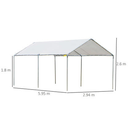 Outsunny 3 x 6m Heavy Duty Carport Garage Car Shelter Galvanized Steel Outdoor Open Canopy Tent Water UV Resistant Waterproof, White 