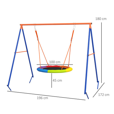 Outsunny Metal Kids Swing Set Nest Swing Seat with A-Frame Structure for Outdoor Use - Multicoloured 