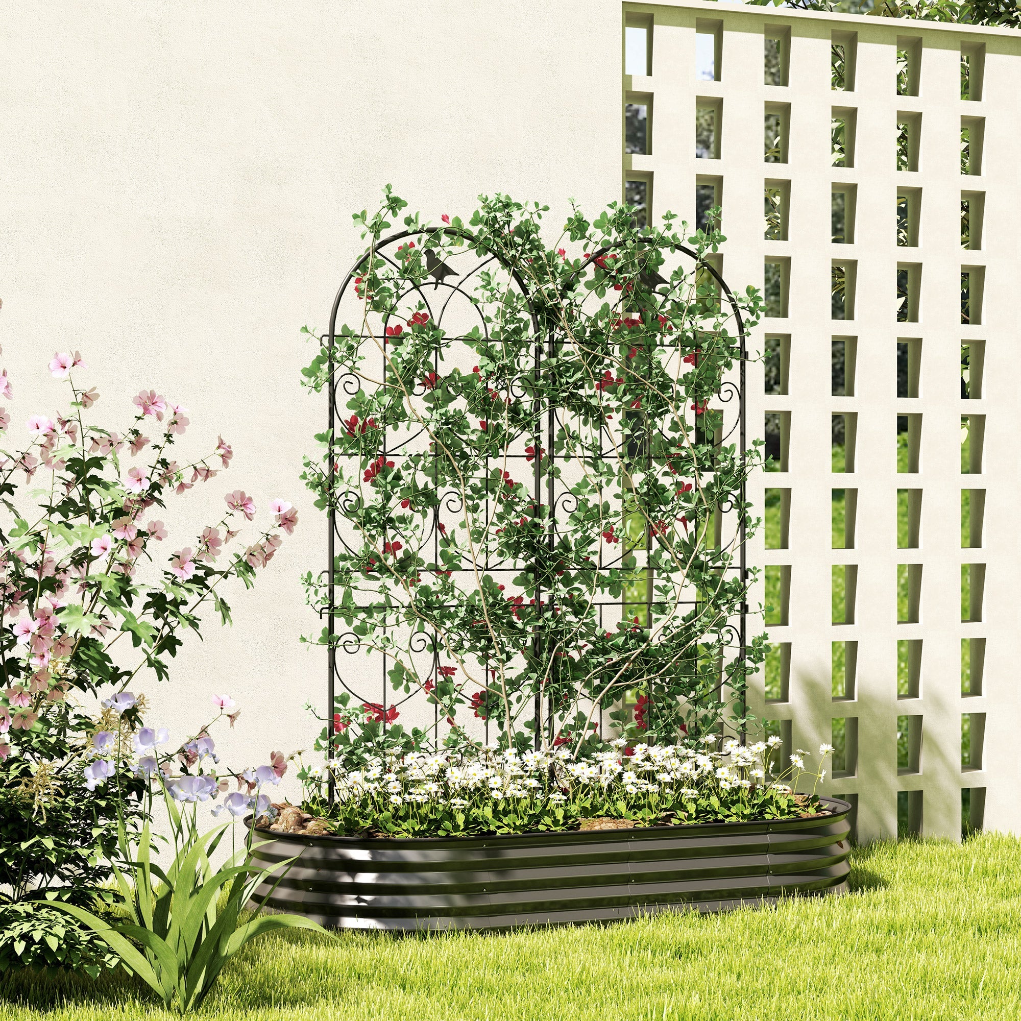 Outsunny Set of 2 Garden Trellis, Metal Fence Panels for Climbing Outdoor Plants, Flowers, 150 x 50cm 