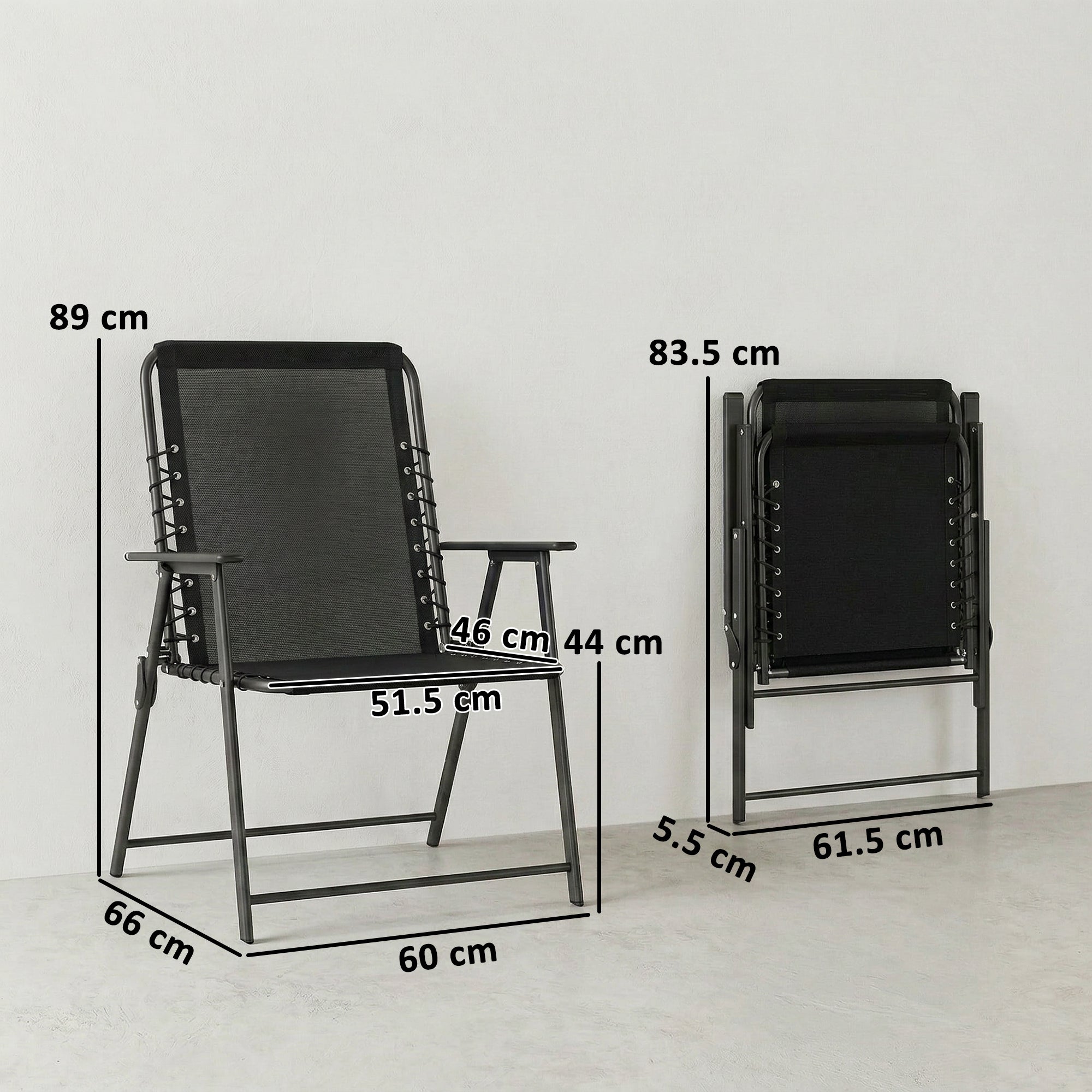 Outsunny Folding Garden Chairs Set of 4, Outdoor Dining Chairs with Wide Texteline Seat, High Back and Armrests, Black 