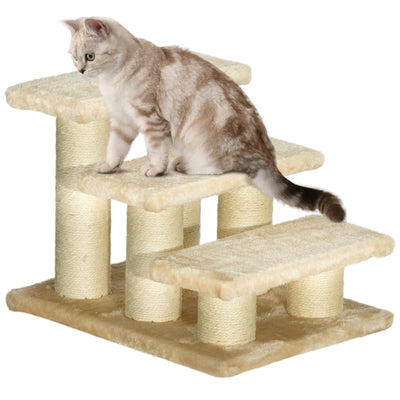 PawHut Pet Stairs 3-step Pet Ladder Cat dog Stairs Climb Ladder Cat Tree, Beige 