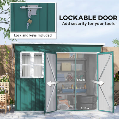 Outsunny 8.5 x 6ft Storage Shed Galvanised Steel Garden Shed, Metal Shed with Foundation Kit, Window, Lockable Wide Doors and Air Vents for Outdoor Patio, Green 