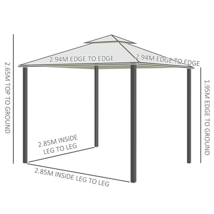 Outsunny 3 x 3 m Metal Gazebo, Garden Pavillion, Double Roof Outdoor Canopy Shelter with Mesh Sidewalls, Cream White 