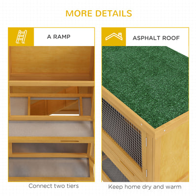 PawHut Double Decker Rabbit Hutch 2 Tier Guinea Pig House Pet Cage Outdoor with Sliding-out Tray, 100 x 47 x 91cm, Yellow 