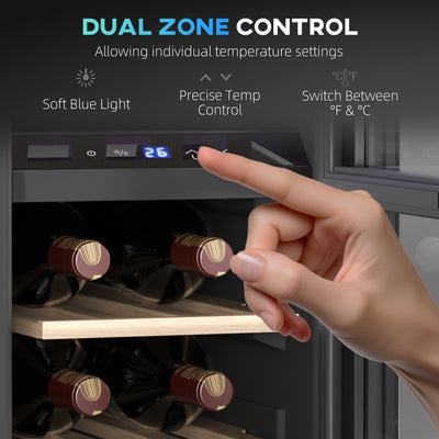 HOMCOM 16 Bottle Dual Zone 5-18\'e2\'84\'83 Wine Fridge - Black 