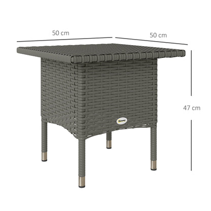 Outsunny Rattan Side Table, Outdoor Coffee Table with Plastic Board Under the Full Woven Table Top for Patio, Garden, Balcony, Grey 