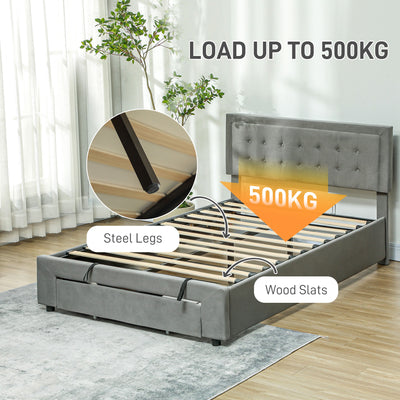 HOMCOM Double Size Ottoman Bed Frame, with Front Drawer - Grey 