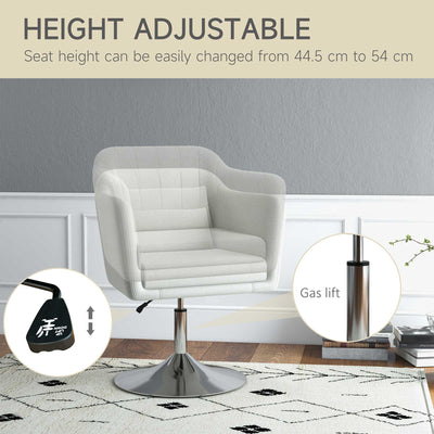 HOMCOM Modern Accent Chair with Swivel Base, Height Adjustable Arm Chair with Pillow for Living Room, Bedroom, Cream White 