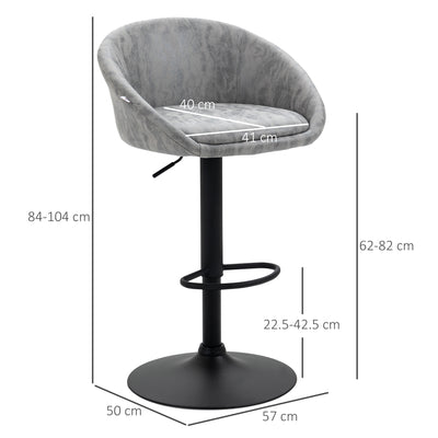 HOMCOM Modern Bar Stools Set of 2, Height Adjustable Swivel Barstools, PU Leather Upholstered Bar Chair with Backrest, Armrests and Footrest for Breakfast Bar, Counter, Kitchen, Light Grey 