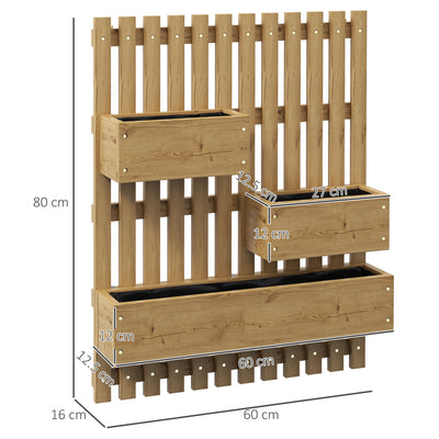 Outsunny Wall-mounted Wooden Garden Planters with Trellis, Drainage Holes and 3 Planter Boxes for Patio, Carbonised 