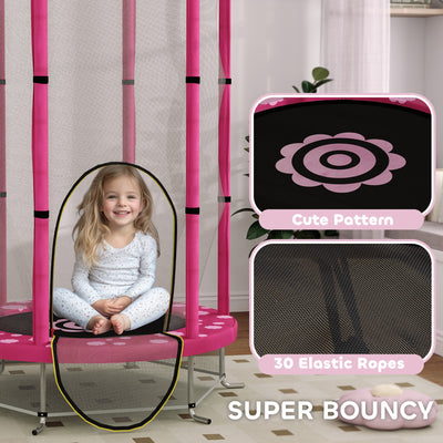 AIYAPLAY 4.6FT Toddler Trampoline w/ Safety Enclosure Net, for Indoor Outdoor Use, Ages 3-6 Years, Sun Pattern - Pink 