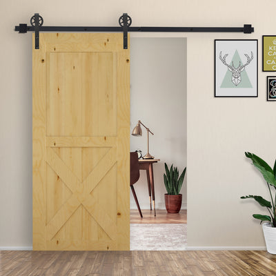 HOMCOM 6.6 FT/ 2000mm Carbon Steel Sliding Barn Door Kits Hardware Closet Set Track System for Single Wooden Door Industrial Wheel Style Roller 