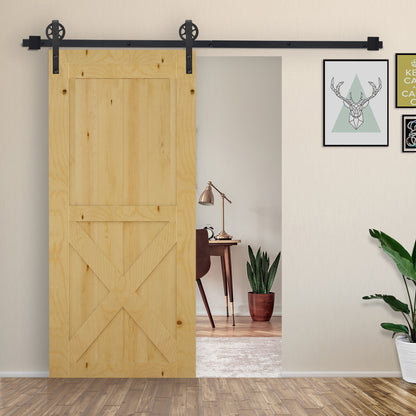 HOMCOM 6.6 FT/ 2000mm Carbon Steel Sliding Barn Door Kits Hardware Closet Set Track System for Single Wooden Door Industrial Wheel Style Roller 