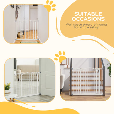 PawHut Metal 74-94cm Adjustable Pet Gate Safety Barrier w/ Auto-Close Door White 