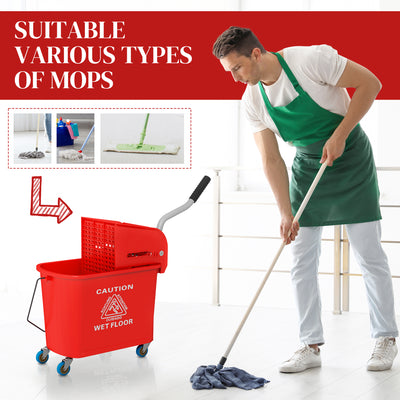 HOMCOM 20L Mop Bucket on Wheels, with Water Separation Panel - Red 