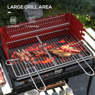 Outsunny Charcoal BBQ, with Five Position Grill Grate - Red 
