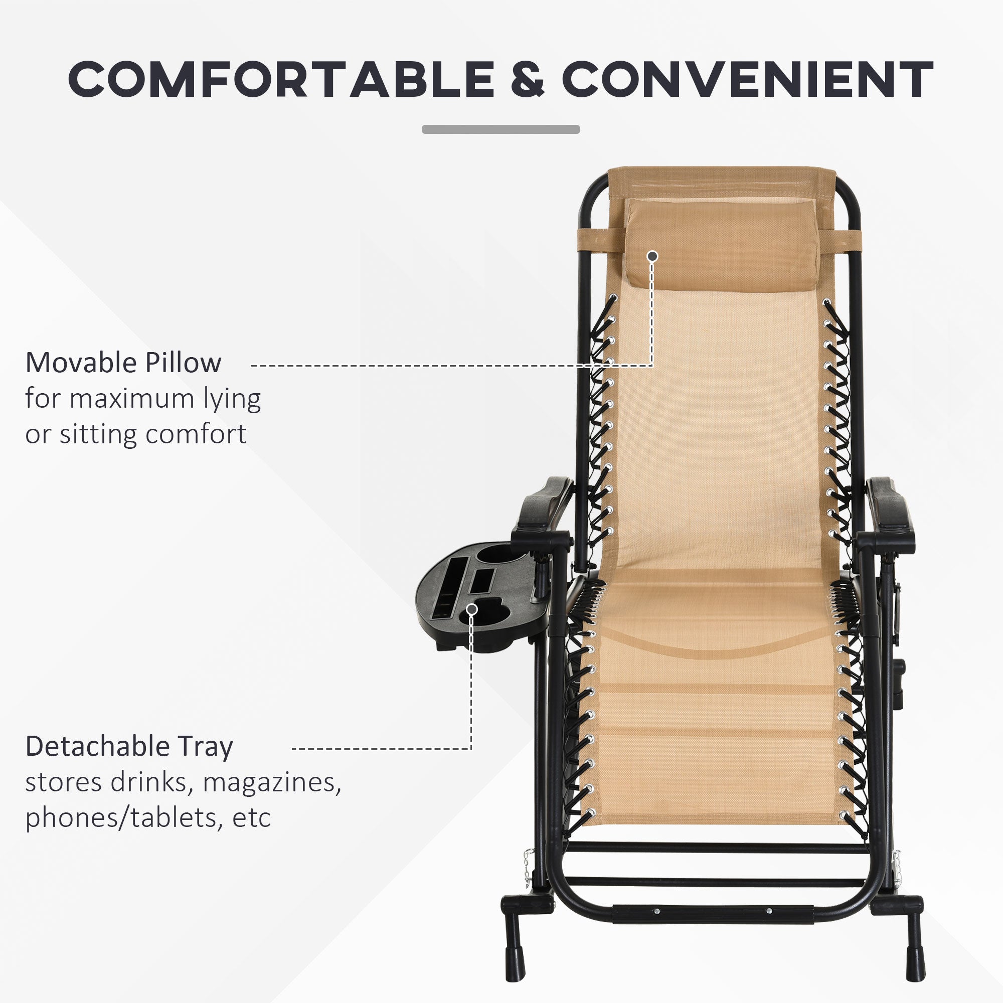 Outsunny Garden Rocking Chair Folding Recliner Outdoor Adjustable Sun Lounger Rocker Zero-Gravity Seat with Headrest Side Holder Patio Deck - Beige 