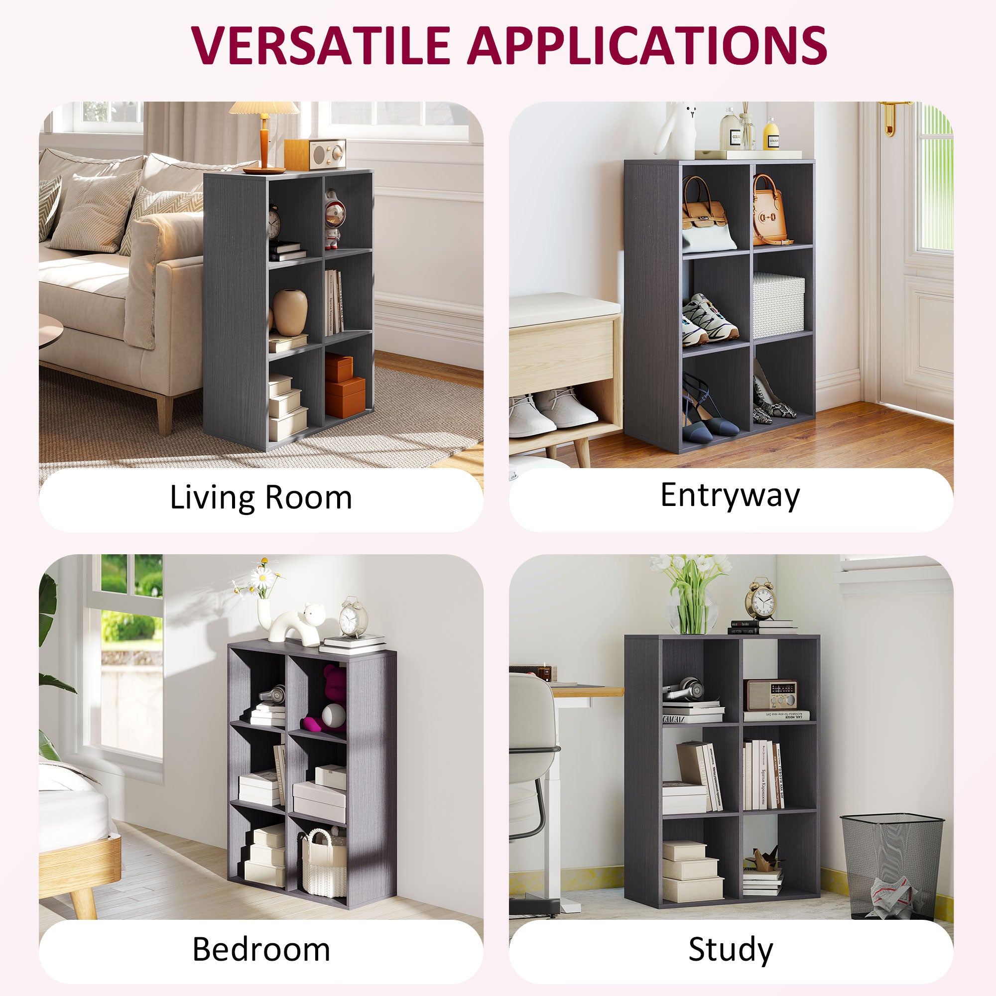 HOMCOM 6-Cube Bookshelf - Grey 