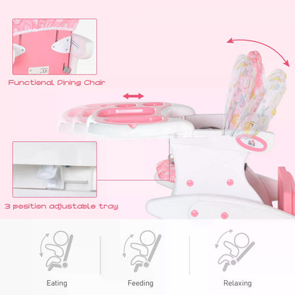 HOMCOM HDPE 3-in-1 Baby Booster High Chair Pink 