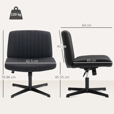 HOMCOM Armless Office Chair No Wheels, Linen Fabric Criss Cross Legged Desk Chair with Wide Seat, Thick Padding, Tilt Function, Height Adjustable Swivel Computer Seat for Home, Black 